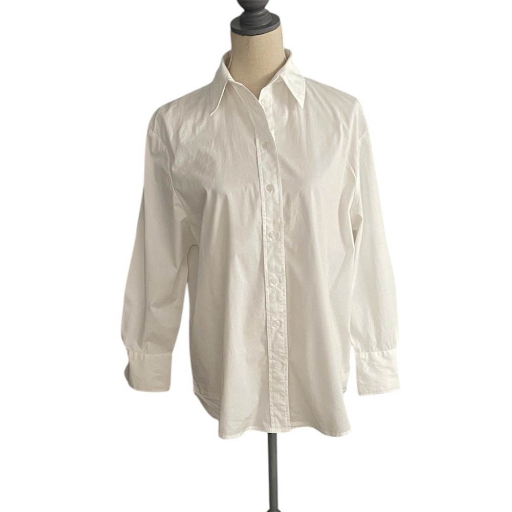 Jason Wu Button Down Shirt XS White Cotton Stretch High‎ Low WX4390-860-6PA